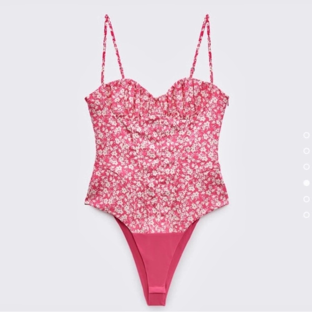 NWT Zara Pink White Floral Print Corset Bodysuit Sz S Summer Fest Beach Party - Picture 2 of 11